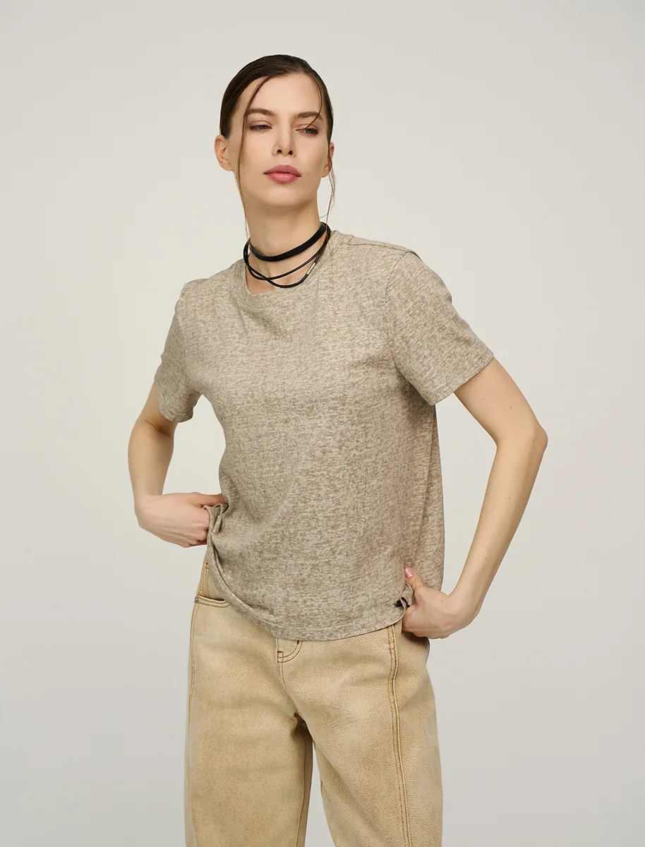 HASS FASHION — Футболка базовая меланж, овсяный беж - фото 3
