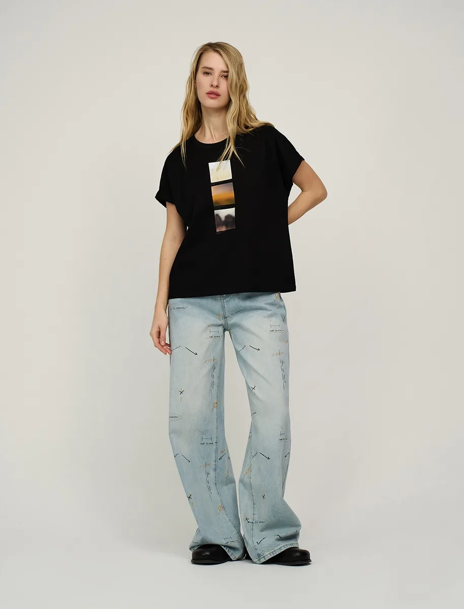 HASS FASHION — Футболка с фотопринтом «три кадра», чёрная - фото 4