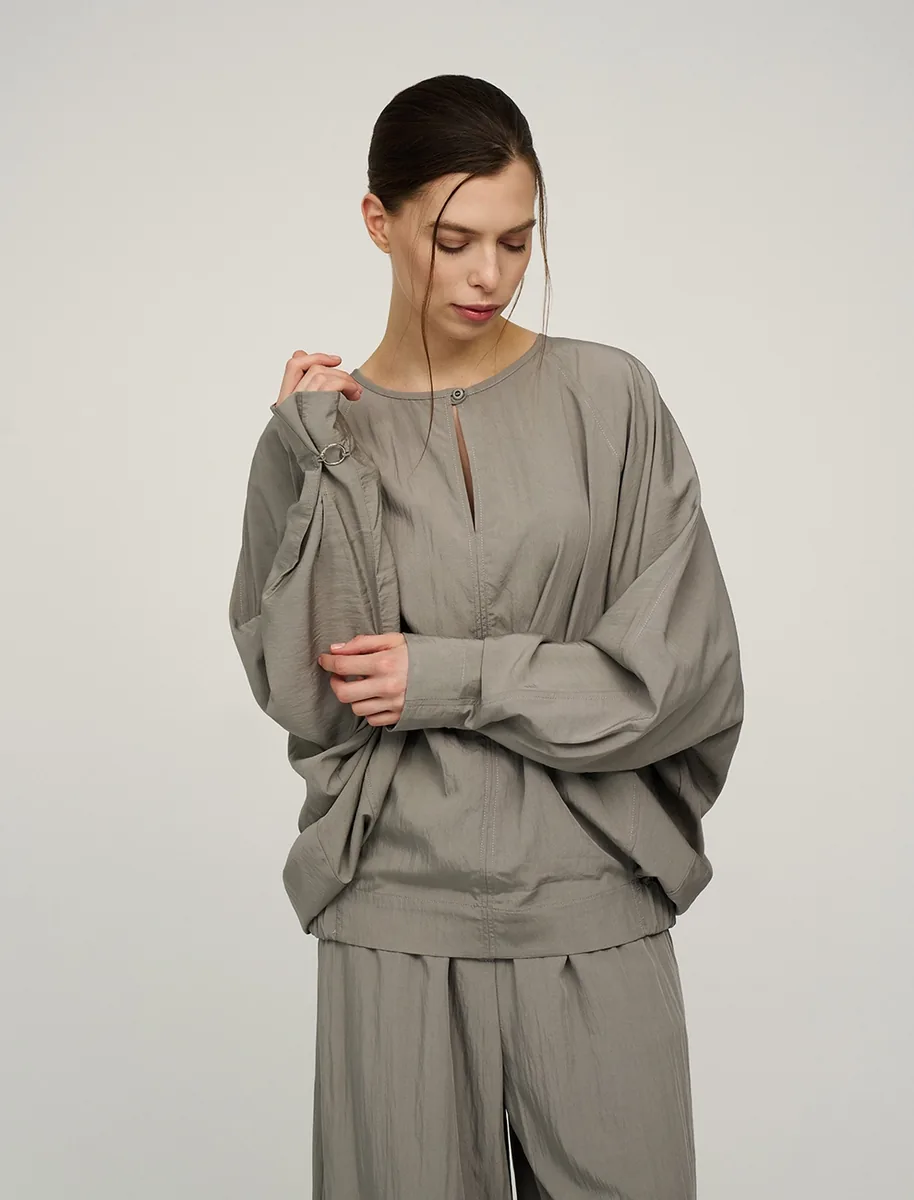 HASS FASHION — Блуза оверсайз с рукавом «летучая мышь», хаки - фото 1