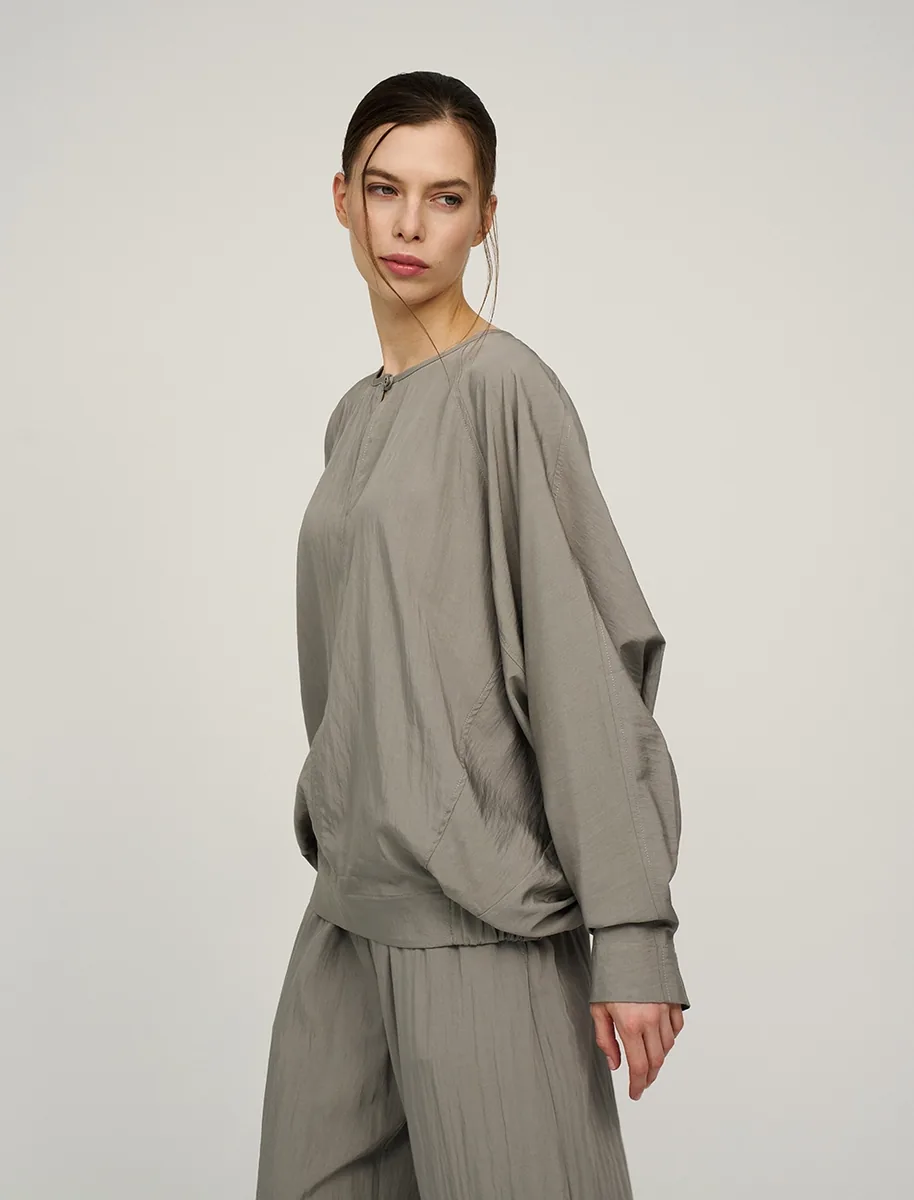 HASS FASHION — Блуза оверсайз с рукавом «летучая мышь», хаки - фото 4
